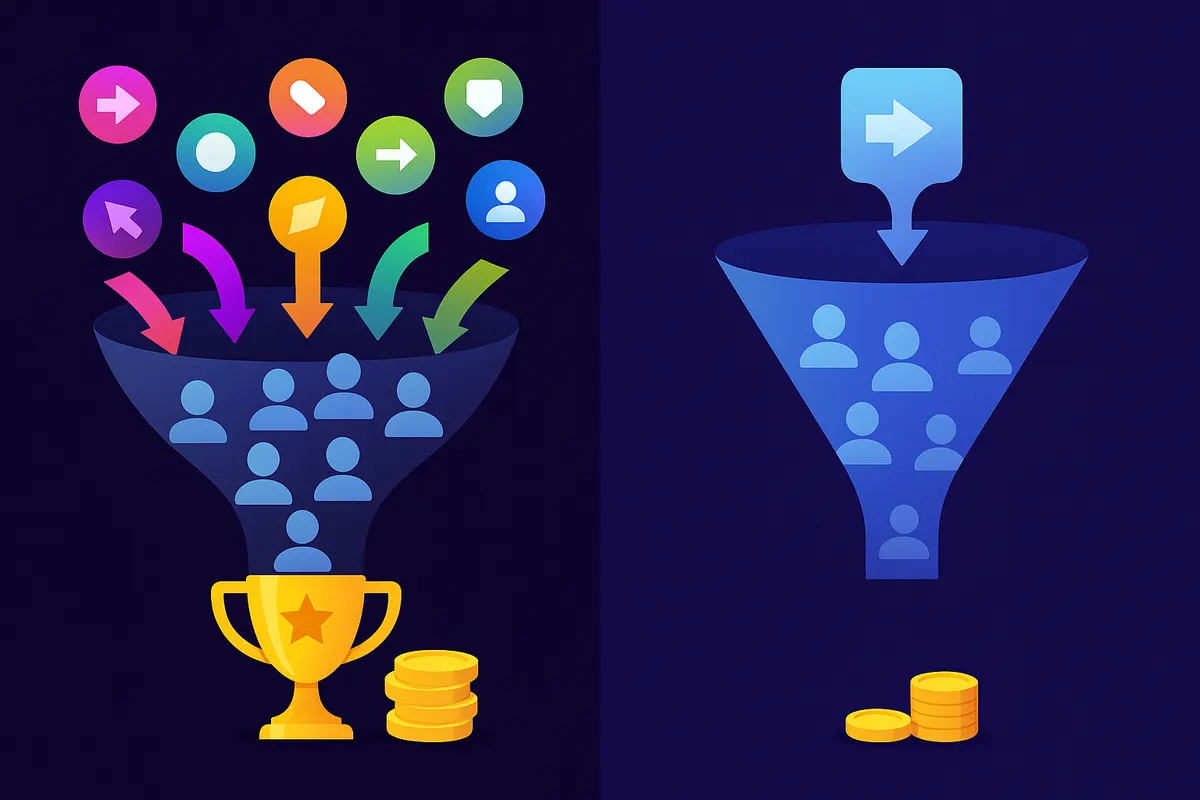 Side-by-side funnels comparing Adway’s larger candidate flow to HeyJobs’ smaller inflow