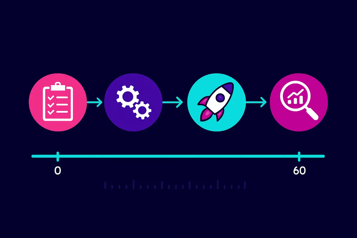 Four-step timeline illustrating 60-day recruitment automation implementation roadmap