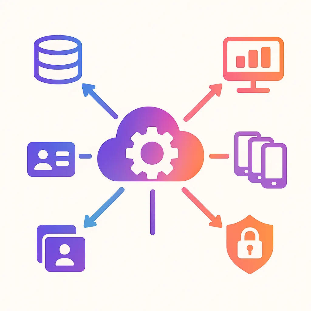 Central platform icon connecting to ATS, CRM, social channels, compliance shield and analytics display