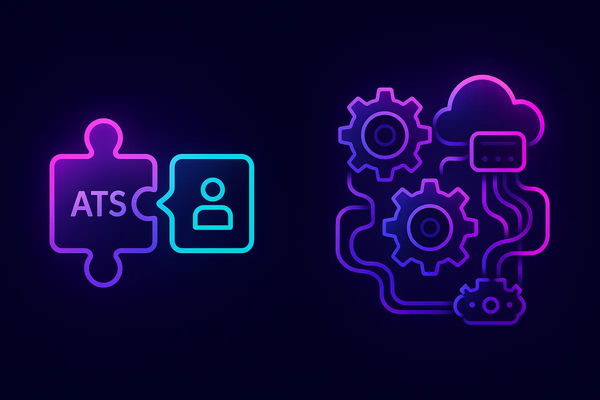 Plug-and-play API puzzle piece contrasted with complex multi-gear integration setup
