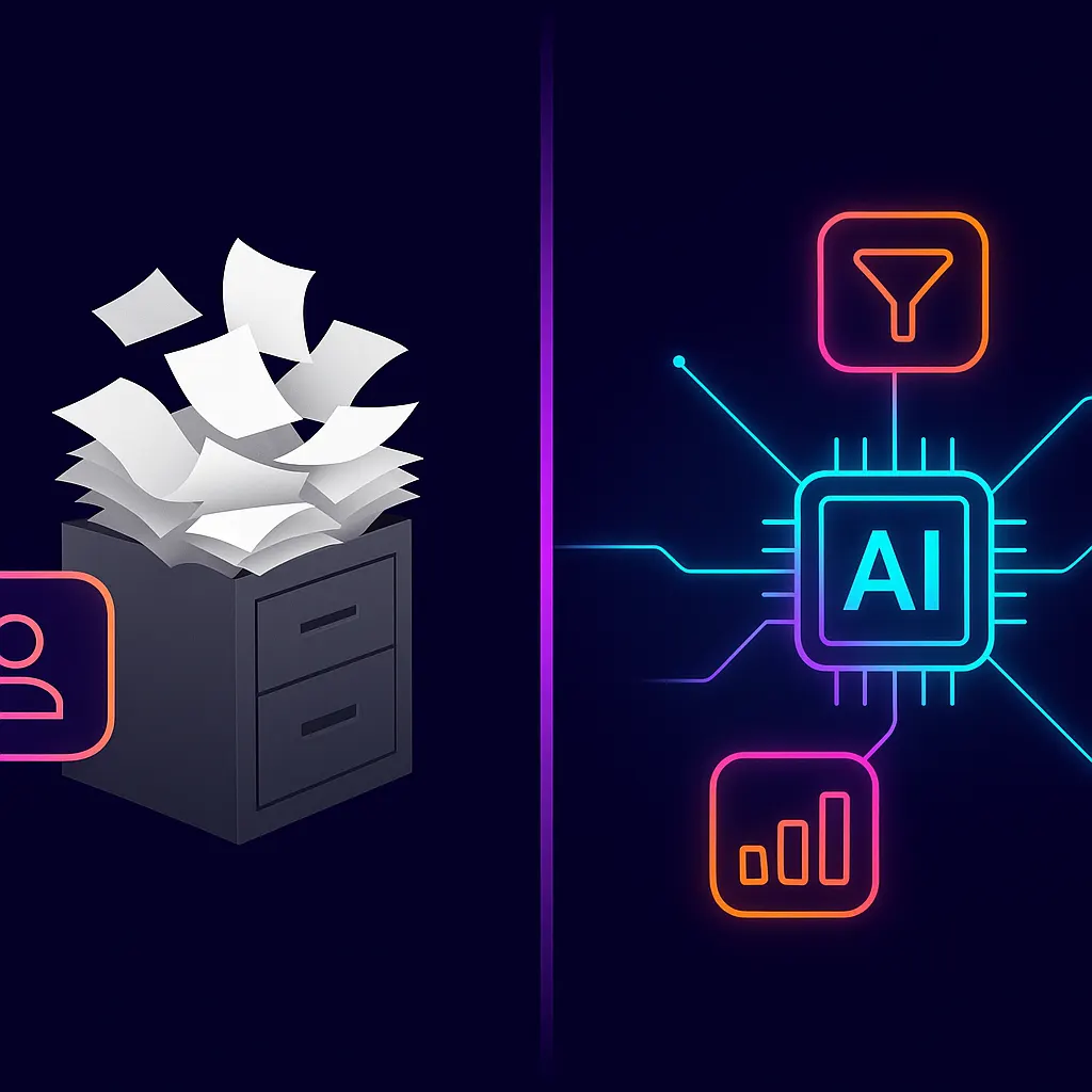 Vector comparison of paper-heavy legacy ATS versus AI-driven, social-connected Adway platform